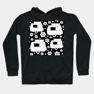 Daisy Polka Dot Vintage Caravan Pattern in Black and White Hoodie